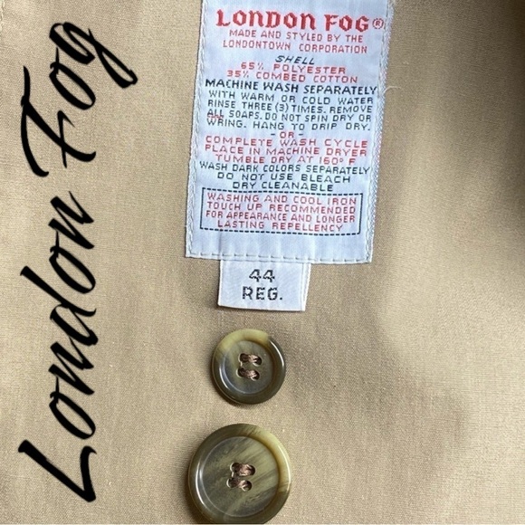 LONDON FOG Classic 90s Vintage Khaki Belted Double Breasted Trenchcoat, Size 44R - Picture 5 of 11